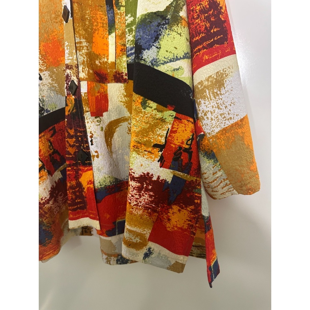 Ali Miles Vibrant Wearable Art to Wear Blouse Button Artsy Wired Collar Top XL - Picture 5 of 12